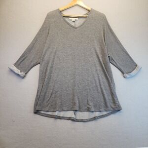 Misia Curvy Gray V-Neck Tunic Top 1X Heathered Dolman Sleeve High Low Hem Casual